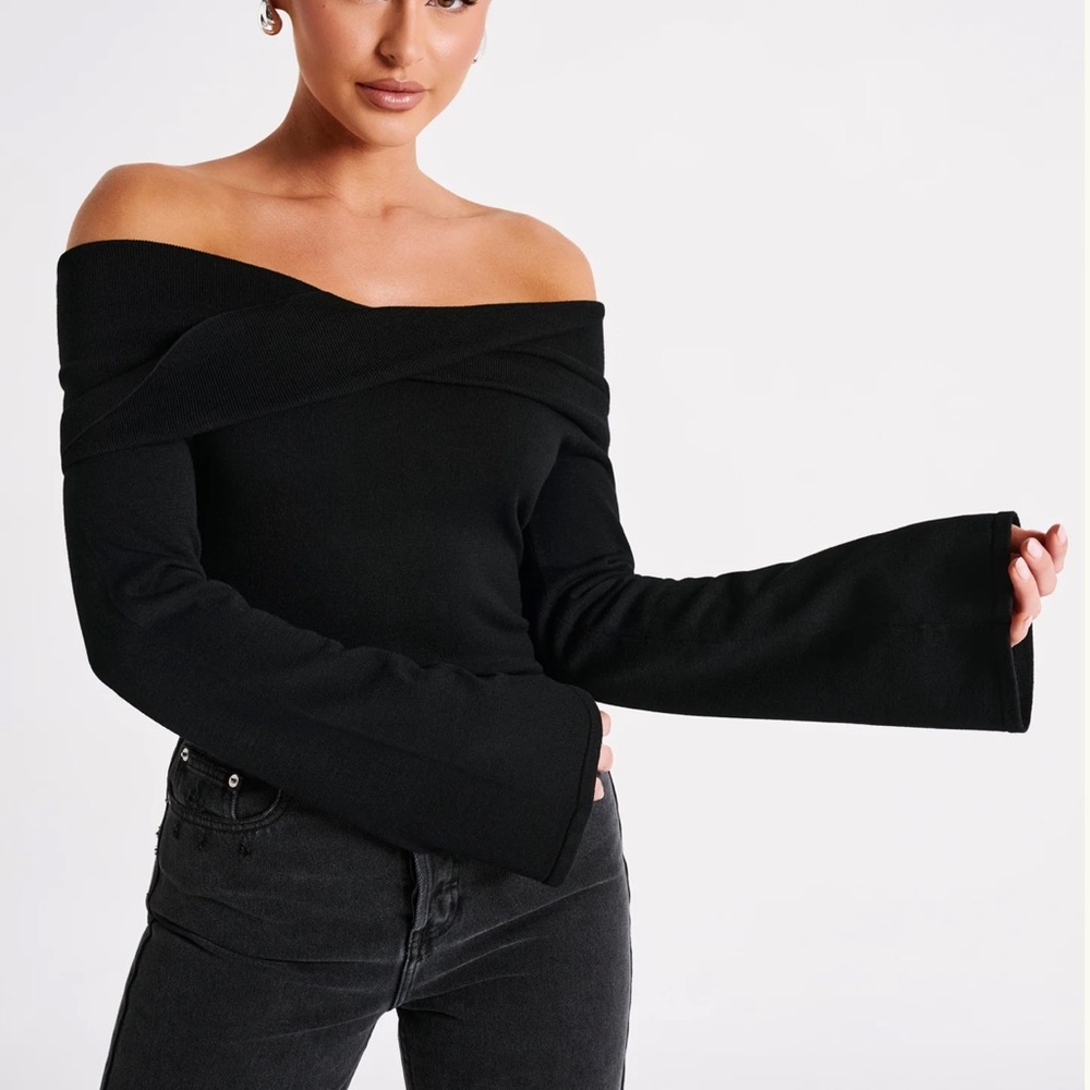 Meshki Marlisa off shoulder twist top in black